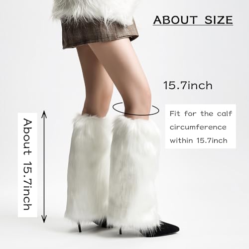 Image of Peecabe Winter Women Faux Fur Fluffy Leg Warmers Fuzzy Long Boot Covers Furry For Christmas
