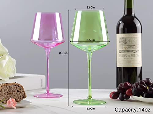 Colored Wine Glasses Set Of 6 - Modern Colorful Wine Glasses With Tall Long Stem And Flat Bottom,Perfect Colored Wine Stemware For Engagement,Birthday,Wedding,Bridal Shower Party14Oz(Mixed Color) #TOP2