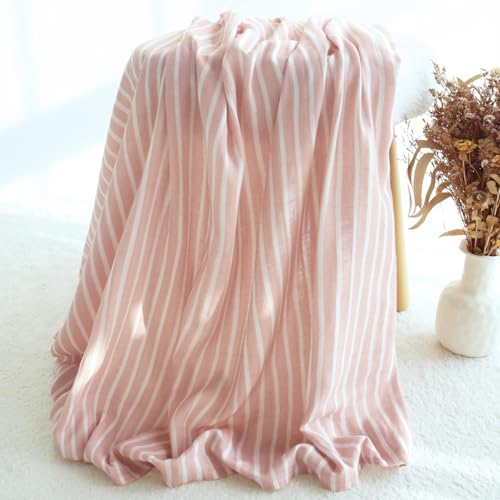 Image of LifeTree Baby Swaddle Blankets, Boys Girls Muslin Swaddling Wrap Receiving Blanket for Newborn, 70% Viscose from Bamboo and 30% Cotton, Large 47 inch x 47 inch, Pink Floral and Stripe