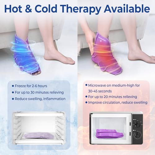 Image of KingPavonini Ankle Foot Ice Pack Wrap for Sprained Ankle /Surgery Recovery, Reusable Gel Ice Packs for Feet Injuries, Plantar Fasciitis, Achilles Tendonitis, Standard Size, Purple(1 Wrap+4 Gel Packs)