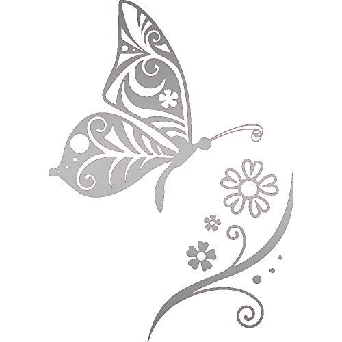 Nbfu Decals Symbol Inwrought Butterfly Flower 1 (Metallic Silver) (Set Of 2) Premium Waterproof Vinyl Decal Stickers For Laptop Phone Accessory Helmet Car Window Bumper Mug Tuber Cup Door Wall #TOP6