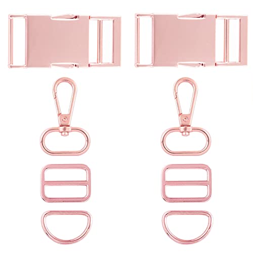 NIWONS 1” Adjustable Buckle Straps Swivel Clasp Triggle Claw Metal D Ring Hook (Rose gold)
