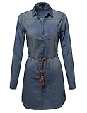 Awesome21 Women's Button Down Sleeveless Denim Dress w/ Attached Belt