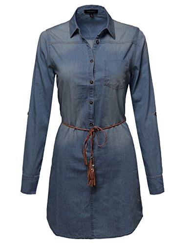 Awesome21 Women's Casual Relaxed Fit Button Down Collar Denim
