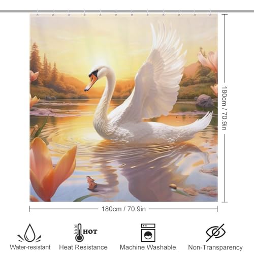 Rideau de douche cygne imperméable polyester lavable en machine 183x183 - 4