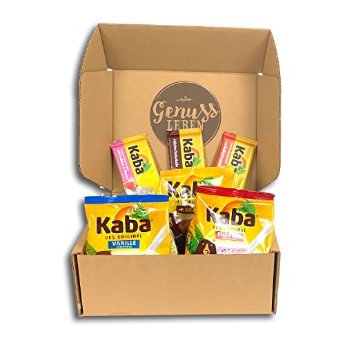 Genussleben Box mit Kaba Getr?nkepulver Vanille, 1x Kakaopulver, 1x Pulver mit Erdbeer Geschmack je 500g, sowie Kaba Tafelschokolade 1x Vollmilch, 1x Erdbeer und 1x Kekscrunch je 100g Cover