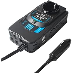 Cargador Normal Y Corriente BYGD Inversor de Corriente 150W/300W, Transformador 12V a 230V con 2 Salidas USB, 2 AC Tomas Y Encendedor, Adaptador de Toma de mechero, Convertidor Onda sinusoidal para Phone, Barco, Coche
