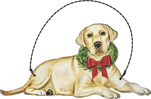Primitives by Kathy Christmas Yellow Lab Wooden Decorative Hanging Ornament 5 x 250