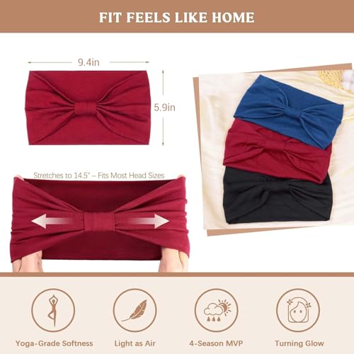 Image of Awumbuk Wide Headbands for Women Knotted No Slip Head Bands Soft Turban Headband Hair Accessories Boho African Solid Color Head Wraps for Women Yoga Workout (Dark blue)