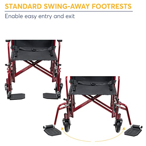 Drive Medical Bariatric Transport Chair Foldingoutdoorfull Length Arms With 12 Inches Rear Flat Free Wheels, Red, 22 Inches #TOP3