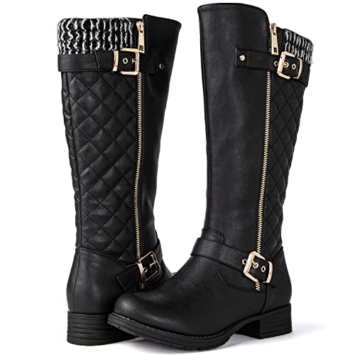 GLOBALWIN Women's Quilted Black Knee-High Fall Winter Fashion Riding Boots 8.5M - image 1