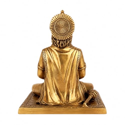 Image of Kartique Brass Ram Bhakt Hanuman Ji Idol for Home and Pooja | Bajrangbali Murti in Meditation Gold Color Height 7.5 Inch