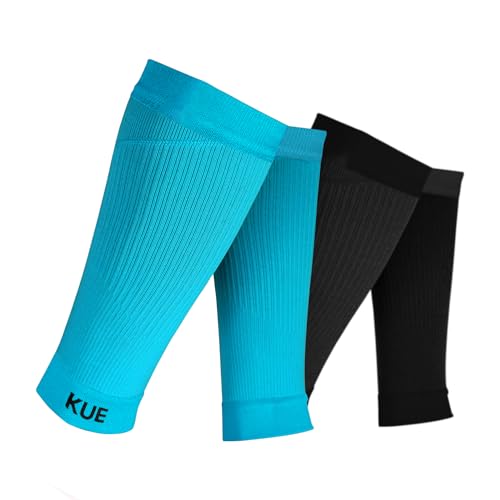 Image of KUE Compression Calf Sleeves for Men and Women | Running, Sports Activity | Improved Blood Circulation, Swelling, Calf Support in & Recovery, Protect from Strain & Injuries (TurquoiseBlack, S /M)