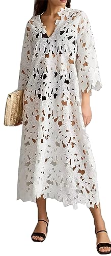 Women's Long Sleeve Lace See-Through Bodycon Sexy Nightclub Party Beach Bikini Cover Up Dress