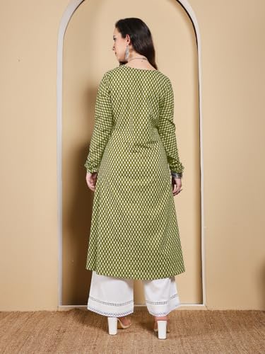 Image of FIORRA Women's Turquoise Floral Printed Anarkali Kurta