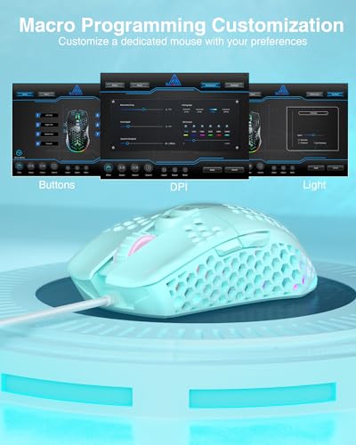 Image of SOLAKAKA SM900 Green Wired Gaming Mouse with Honeycomb Shell,12800 DPI,7 Programmable Buttons,Lightweight Gaming Mice Ergonomic Computer Mouse Gaming for Windows /PC /Mac /Laptop Gamer