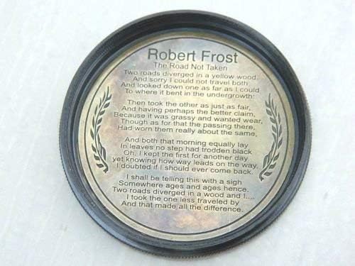 Bussola in ottone nautico con poesia Road Not Taken Robert Frost con custodia in pelle