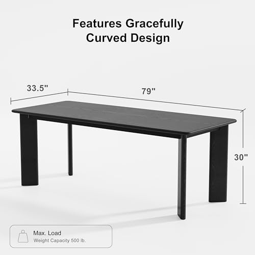 Image of Casaphoria 79 inch Farmhouse Dining Table for 8，Wood Rectangular Living Room Table, Modern Kitchen Table with Sturdy Base & Thickened Tabletop, Easy to Assembly & Clean, Black