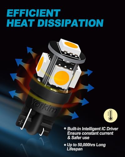 image for Yorkim 194 LED Bulbs Warm White Super Bright New 5th Generation, T10 1