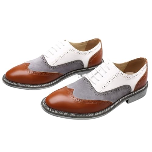 Men's Classic Oxford Shoes Oxford Dress Shoes for Men Lace Up Two Tone Patchwork Brogue Embossed PU Leather Anti-Slip Block Heel Low Top Prom