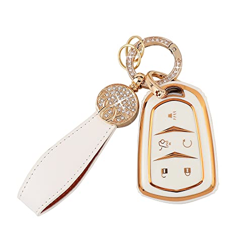 Pifoog Key Fob Cover Accessories For Cadillac Premium Tpu Keys Case Shell Keychain For Cadillac Xt5 Xt6 Xt4 Cts Ct6 Ats Srx Xts Smart Key Covers White Gold Girly Women #TOP1