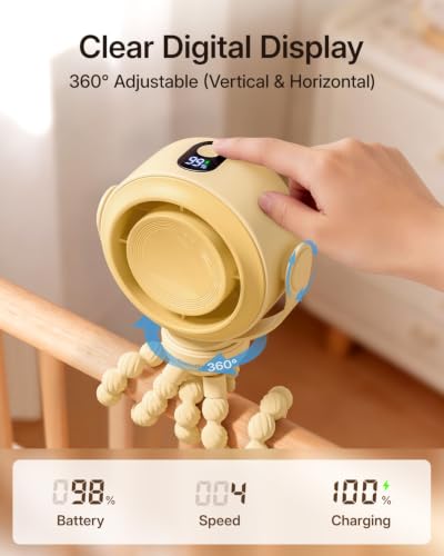 Image of SWEETFULL Portable Stroller Fan, Pinch-Proof Baby Fan - Yellow