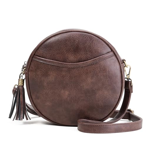 GAEKEAO Crossbody Bag for Women Circle Purse Vegan Leather Cross body Shoulder Bag Trendy Round Purses with Adjustable Strap