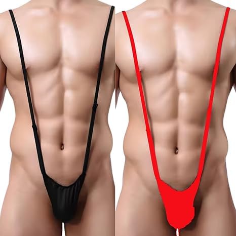 Bacio Men's G-String Thong Underwear, Stretch Comfort Briefs, Black and Red, 2-Pack