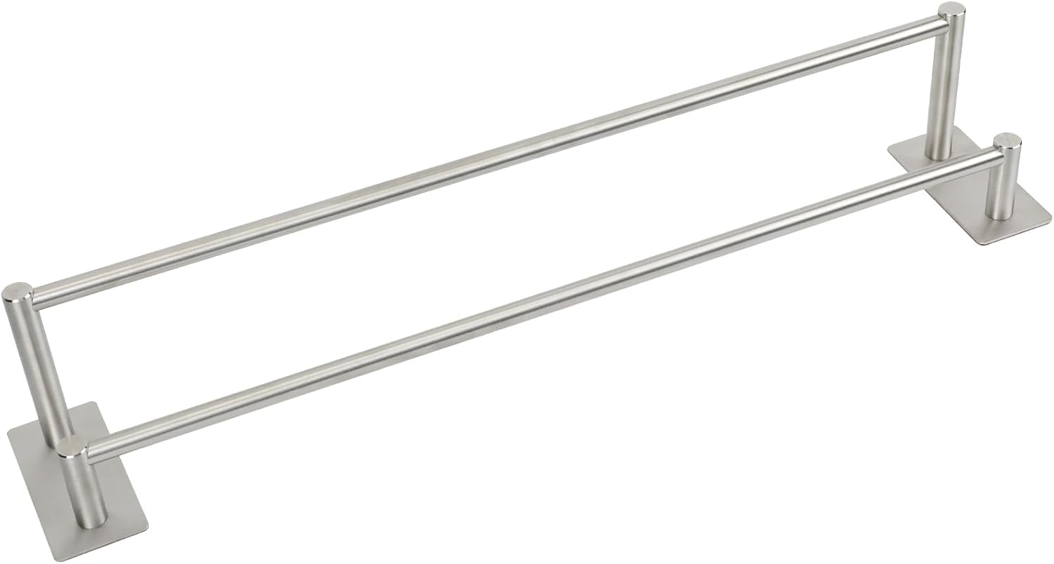 Toalleros de Baño sin Taladro, Doble Toallero Adhesivo de SUS304 Acero Inoxidable, Toallero Pared Antioxidante y Resistente a los Arañazos, Apto para Baño y Cocina (Cepillado Plata, 40cm)