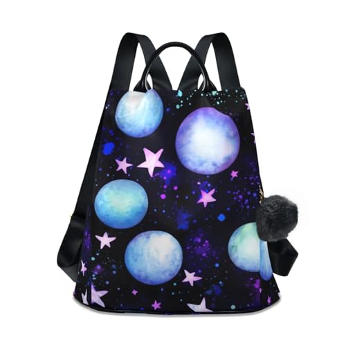 Sac à dos femme tendance avec pompon et motif galaxie aquarelle