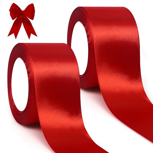 GXFCING Cinta de Satén Roja 50 mm, 46 Metros Cinta de Raso Satén Para el Embalaje de Regalo, Artesanía, Lazo, Ramo, Decoración de Bodas y Navidad (23 m/rollo)