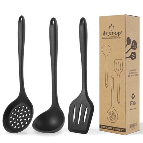 Duxtop Silicone Kitchen Utensils Set, 3 PCS Silicone Cooking Utensils for Non Stick Cookware, Perfect Kitchen Tools with Spatula, Spoon & Colander, Dishwasher Safe
