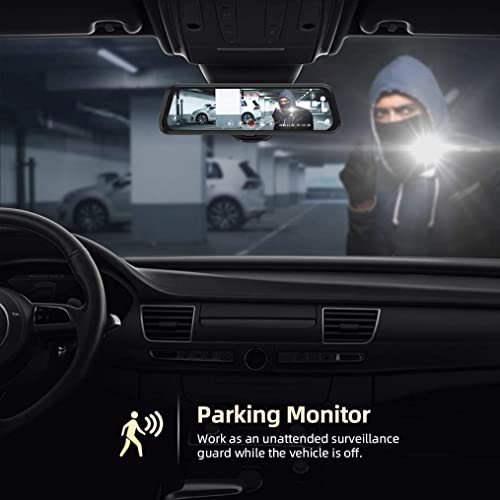 Image of Dual Dash Camera | 10 inch IPS Touch Screen | Full HD | Front & Rear Reverse Camera | Night Vision | 170 Wide Angle | Loop Recording | G-Sensor | Parking Monitor | Mirror Display Car DVR Cam
