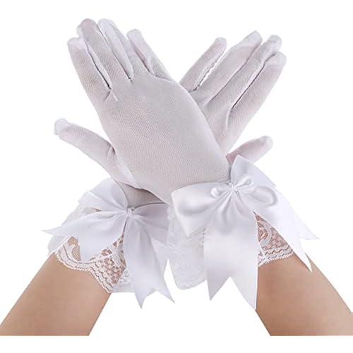 Yolev Women Party Bow Lace Gloves Floral Lace Gloves for Bridal Elegant Short Lace Gloves for Tea Party Dinner Funeral