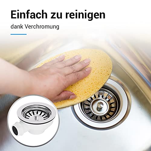 VIOKS Ablaufgarnitur Spüle mit Siebkorbventil 114mm & Abtropf-Überlauf für Spüle/Spüle Küche Ablaufgarnitur mit Sieb für Spülbecken