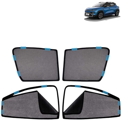 Image of KINGSWAY Car Sun Shade Curtains Only Compatible with Renault Kiger (2025 Onwards) | Front Window in Half Cut and Rear in Zipper (Magnetic) | UV & Heat Protection | Pack of 4 Pcs