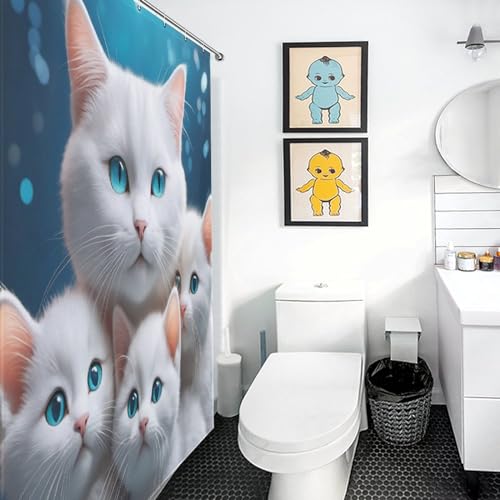 Rideau de douche tissu chat mignon imperméable lavable polyester 122x183cm - 3