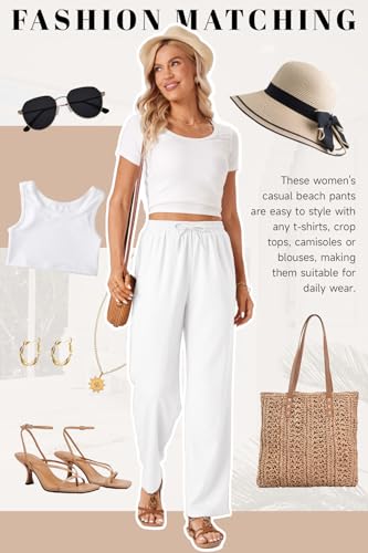 TOPYOGAS Womens High Waist Drawstring Stretch Casual Pants Summer Loose Pants Straight Trousers with Pockets2