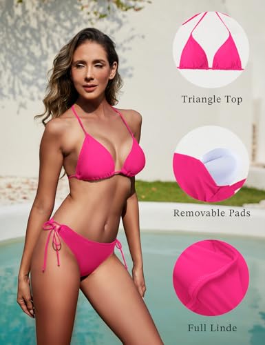 Image of Women String Bikini Set Halter Side Tie Two Piece Swimsuit Triangle Bathing Suits