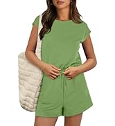 ANRABESS Rompers for Women Summer 2025 Casual Cap Sleeve Crewneck Drawstring One Piece Jumpsuit O...