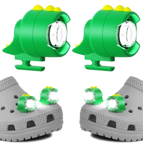 FerrDeery Shoe Charm Lights 2 PCS Cute Dinosaur Headlights for Croc Style Shoes 3 Light Modes Shoe Lights Accessories Lasting 145 Hrs IPX5 Waterproof Night Light Birthday Festival Gift