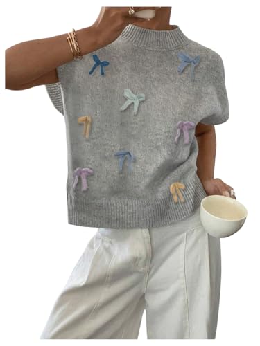 WDIRARA Women's Bow Sweater Vest Mock Neck Dolman Sleeve Pullover Knitwear