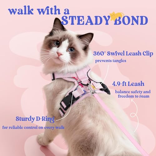 Image of rabbitgoo Cat Harness and Leash Set, Escape Proof Vest, Purrty Pink | Soft Breathable Mesh, Easy Adjustable Fit, Snap Buckles, Sturdy Clip, Reflective Strips, for Kittens & Small Cats Walks, Xxs
