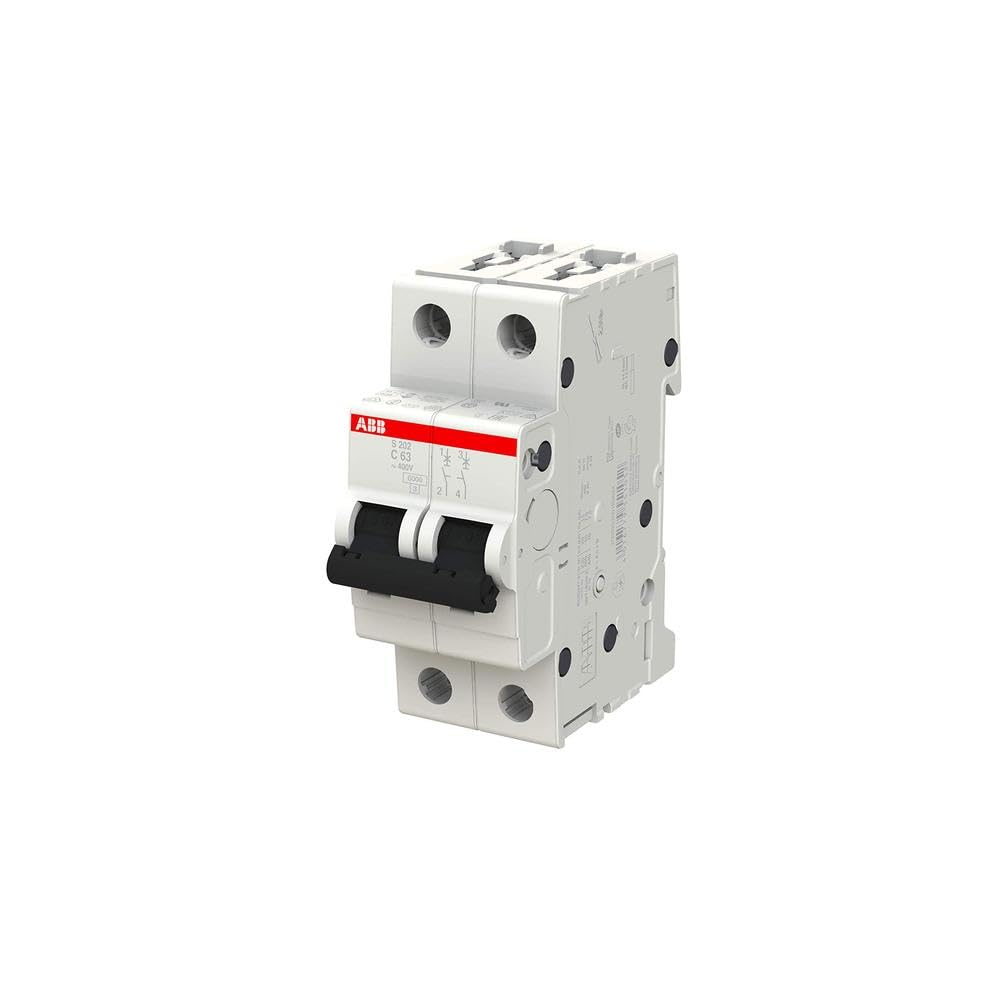 ABB S202-C63 Disjoncteur miniature 2 pôles, type C, capacité de rupture 6/10 kA, courant 63 A (2CDS252001R0634)