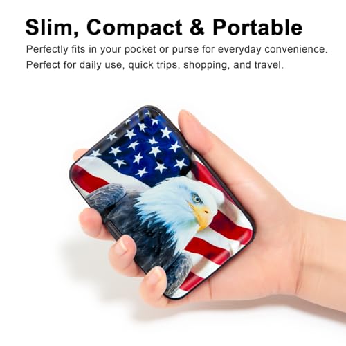 Image of Credit Card Holder Small RFID Blocking Wallet Business Metal Slim Mini Aluminum Hard Case for Women Men Gift, Bald Eagle American Flag, small, Minimalist, Compact, American