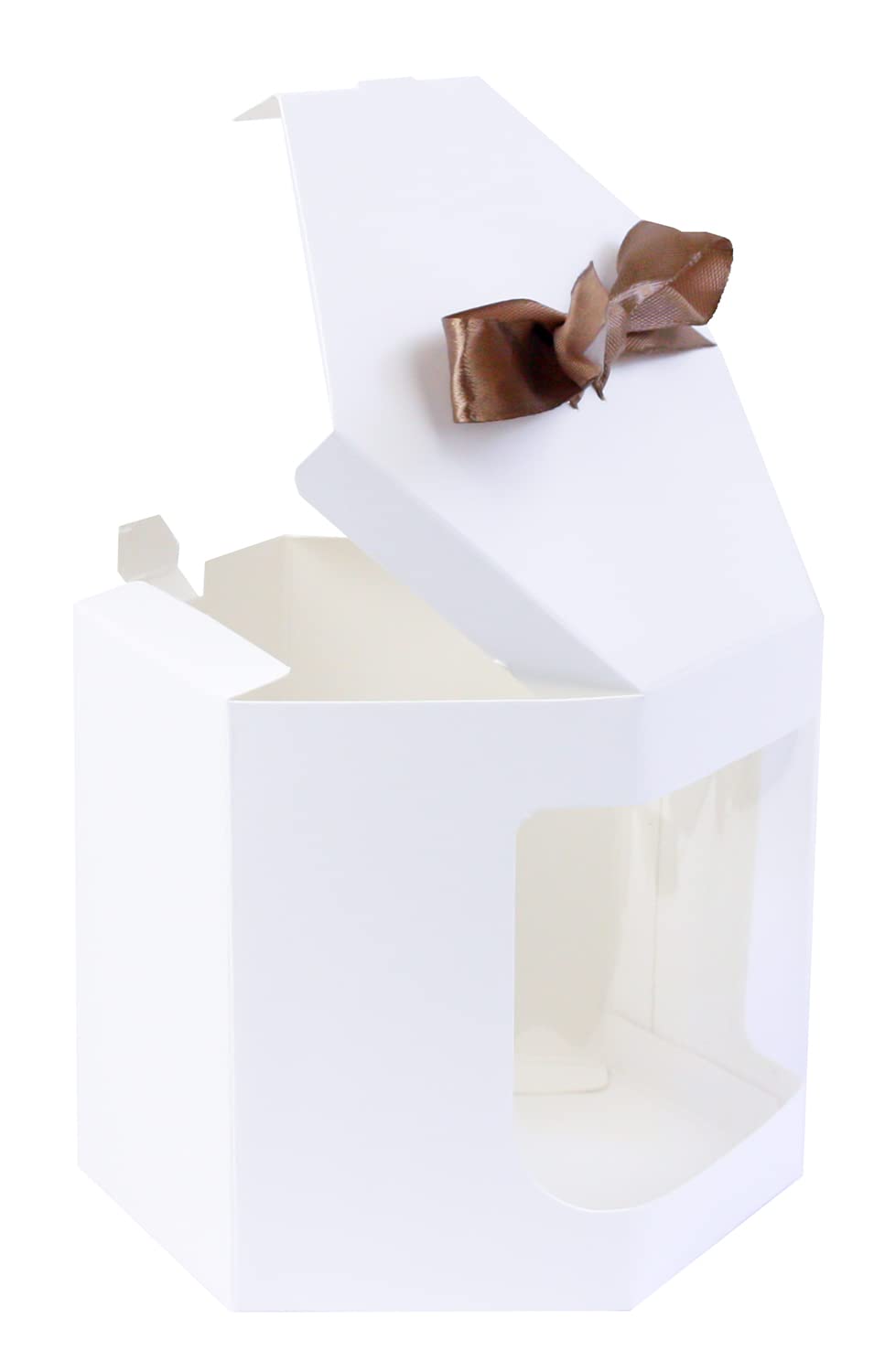 Emartbuy Sacchetti Regalo In Carta Resistente, 15 X 10 X 6 Cm, In Carta Kraft Bianca, Per Caramelle, Biscotti, Con Finestra Trasparente, Confezione Da