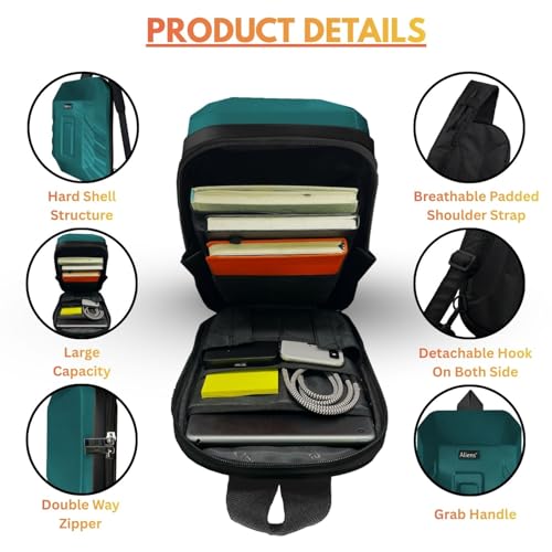 Image of Tukzer ABS Hard Shell Sling Bag Aliens Series 180Open Crossbody Side Shoulder Bag for Mens, Women, Office,Travel,Everyday Mini Backpack for iPad,Tablet,Smartphone,Charger,Headphone,HDD,Camera(02-TBL)
