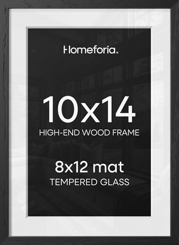 Image of Homeforia 10x14 Black Oak Picture Frame, High-End Wood, 8x12 Mat, Glass | High End Solid Oak Wood, Tempered Glass, Acid-Free 8x12 Removable Mat, 10x14 Edge-to-Edge Display 14x10, Wall Kit, Set Of 2