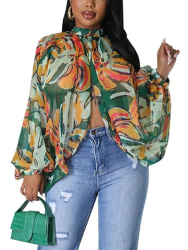 Sexy Tops for Women Party Club Night Batwing Sleeve Chiffon Sheer Self Tie Back Front Open Women Shirts Casual Summer Green Orange