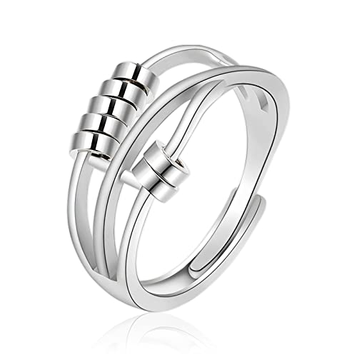 Anillo Antiestrés Esmaltado para Aliviar la Ansiedad, Anillo Antiestrés Cruzado Banda Giratoria Intranquilidad Anillo de Meditación Ajustable Anillo Giratorio Antiestrés Cuentas Spinner (Silver) Cover